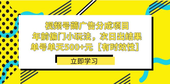 (8527期)视频号薅广告分成项目,年前偏门小玩法,次日出结果,单号单天500+元【…-L-G网创