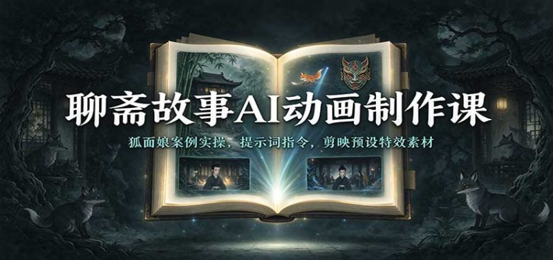 聊斋故事AI动画制作课:狐面娘案例实操,提示词指令,剪映预设特效素材-L-G网创