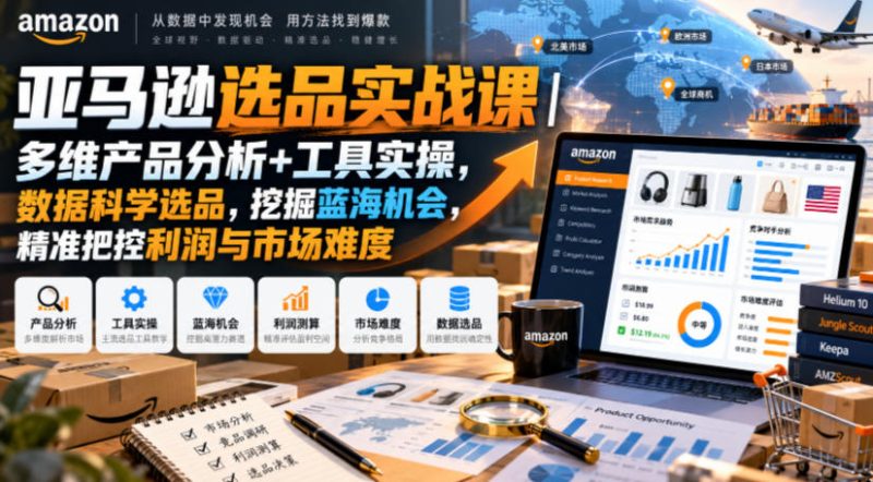 亚马逊选品实战课|多维产品分析+工具实操,数据科学选品,挖掘蓝海机会,精准把控利润与市场难度-L-G网创