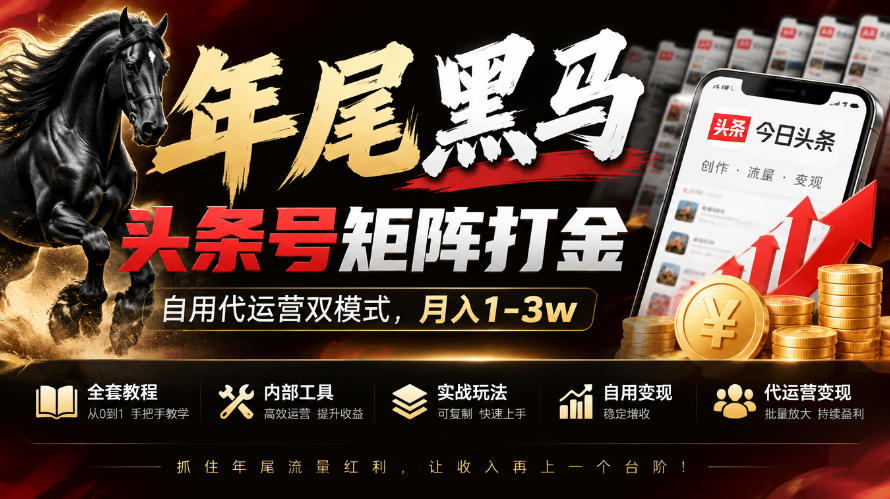 图片[1]-【年尾黑马】头条号矩阵打金，自用代运营双模式，月入1-3w，附全套教程及内部工具【揭秘】-L-G网创