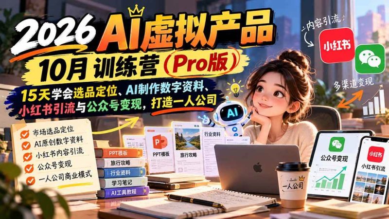 (21054期)2026AI虚拟产品10月训练营(Pro版):15天学会选品定位、AI制作数字资料、小红书引流与公众号变现,打造一人公司-L-G网创